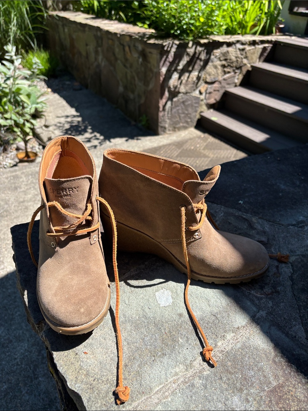 Sperry Women’s Brown Suede Lace-Up Wedge Booties